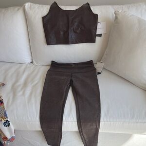 Beyond Yoga Women’s Chocolate Brown Faux-Snakeskin Leggings & Crop Top Set